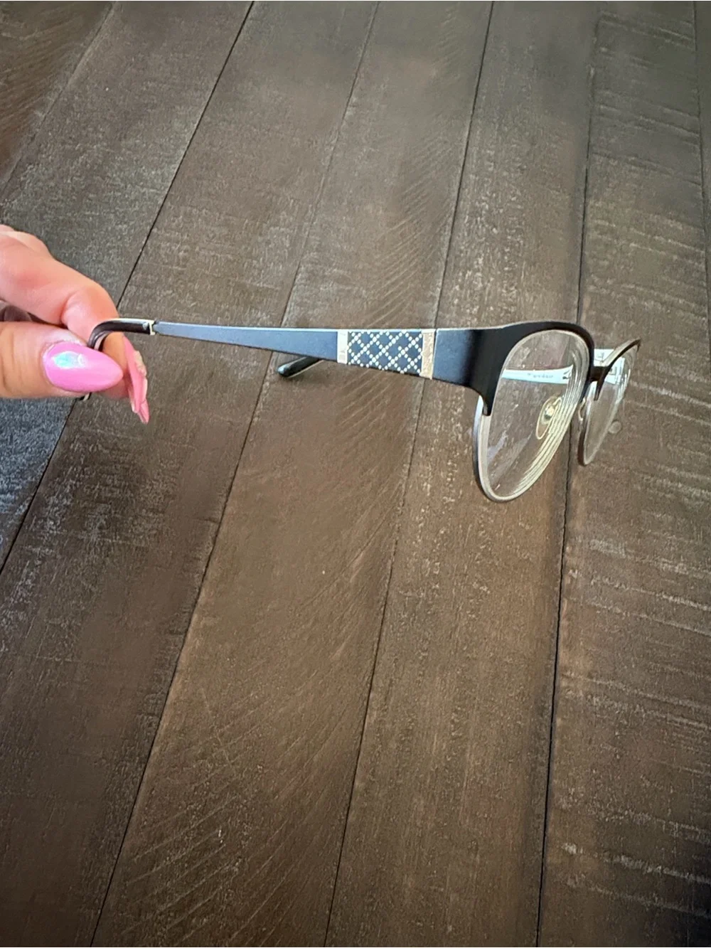Eddie Bauer Black Metal Frame 8350 Glasses with Silver Patterned Temples